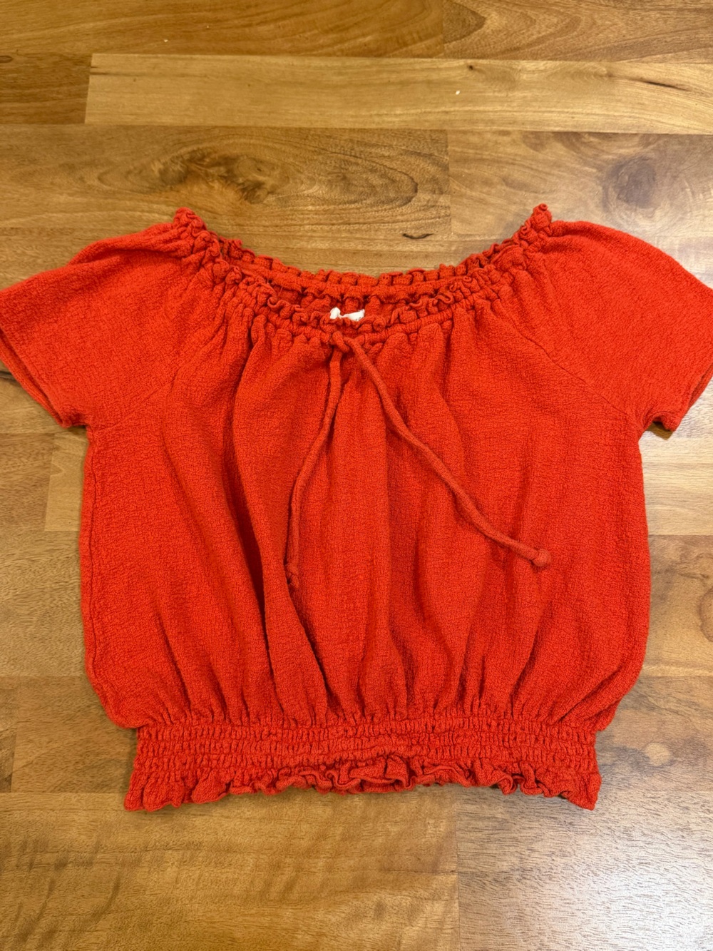 Madewell Rust Orange Smocked Wide Neck Top w/ Drawstring & Gathered Waist -  XXS